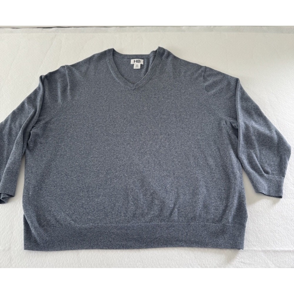 HB Mens Blue Heathered 100% Cotton V-Neck Pullover Sweater 3XL
